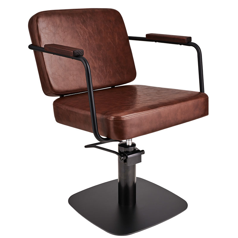 Ayala fotel fryzjerski ENZO brązowy podstawa kwadrat czarny