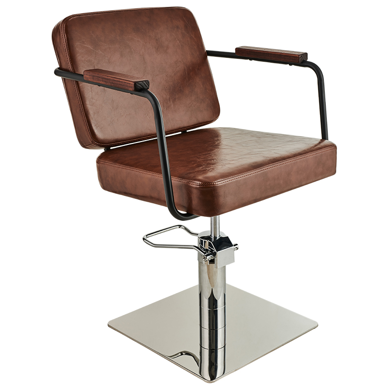Ayala fotel fryzjerski ENZO brązowy podstawa kwadrat chromowany
