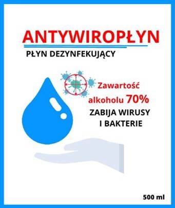 Antywiropłyn płyn dezynfekujący do rąk i powierzchni 70% alkoholu zabija wirusy i bakterie